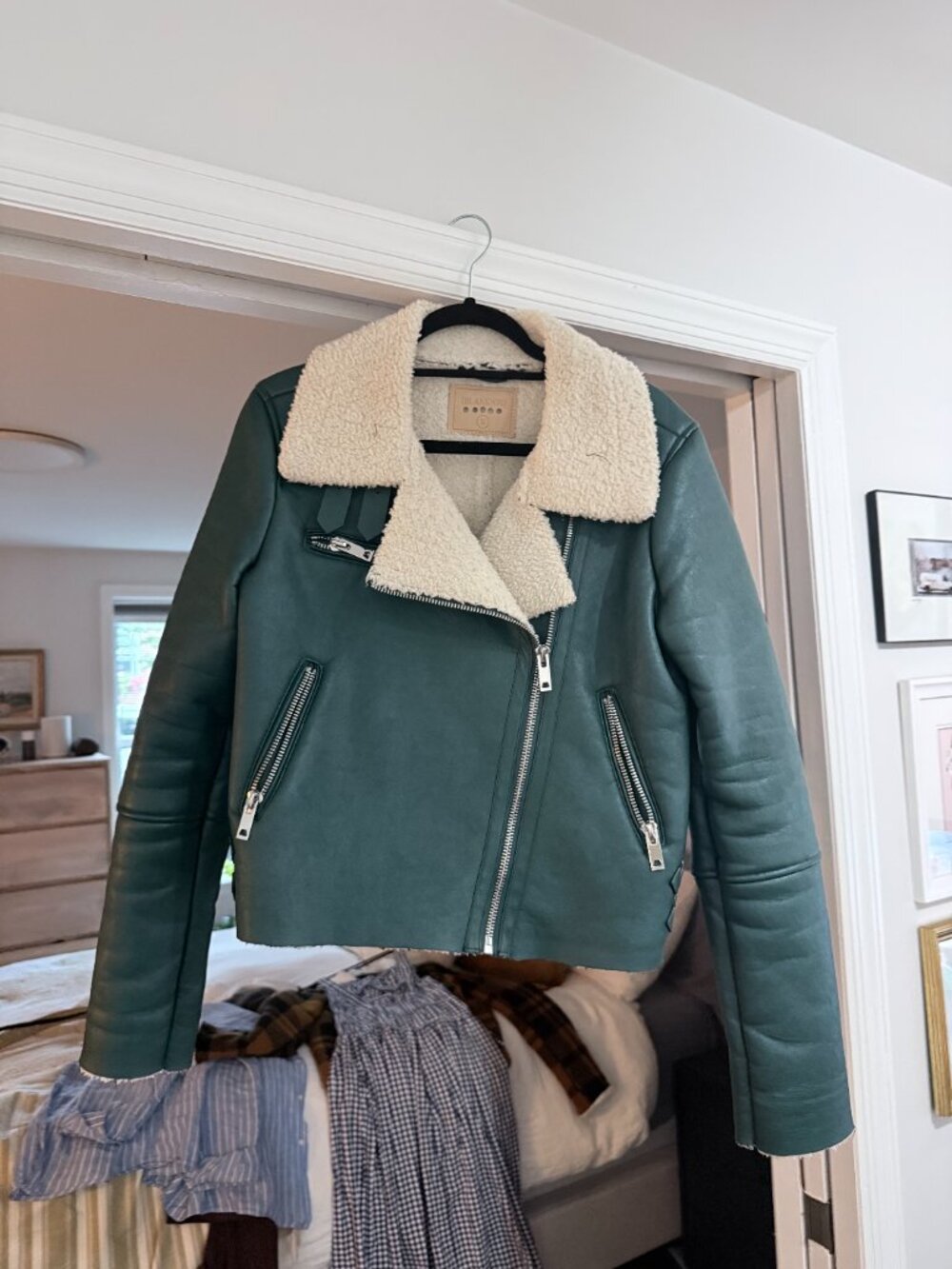 BlankNYC Green Faux-Leather Sherpa Jacket